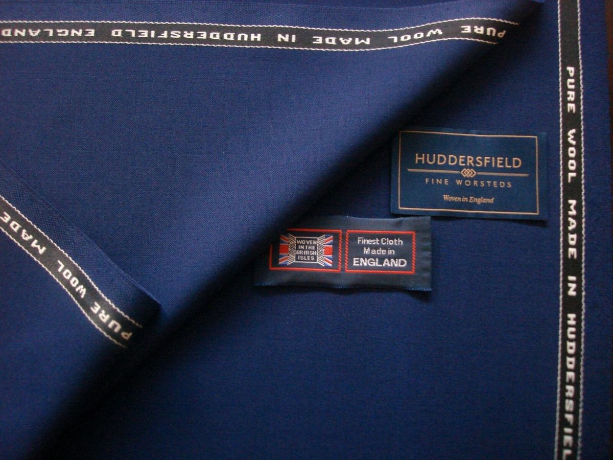 Royal blue fine worsted with the Huddersfield Fine Worsteds made-in-England selvedge