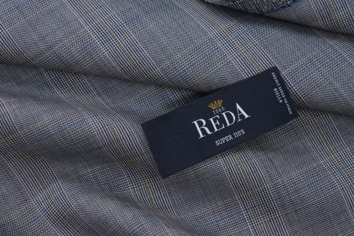 Grey checked Reda suiting with the Reda Super 130s label