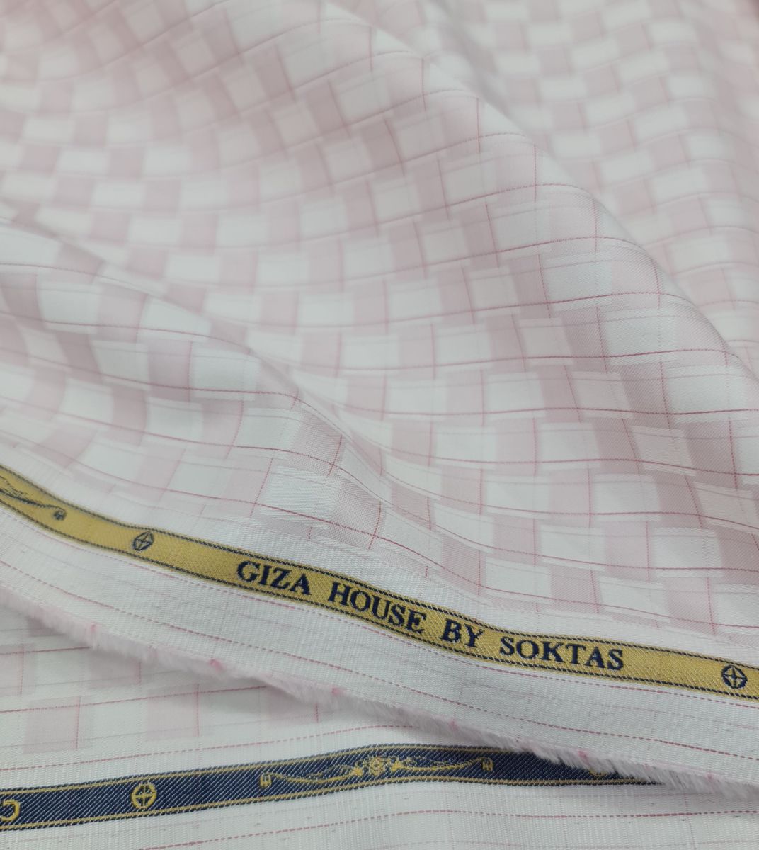 Pale checked Soktas shirting with the Giza House by Soktas selvedge in gold